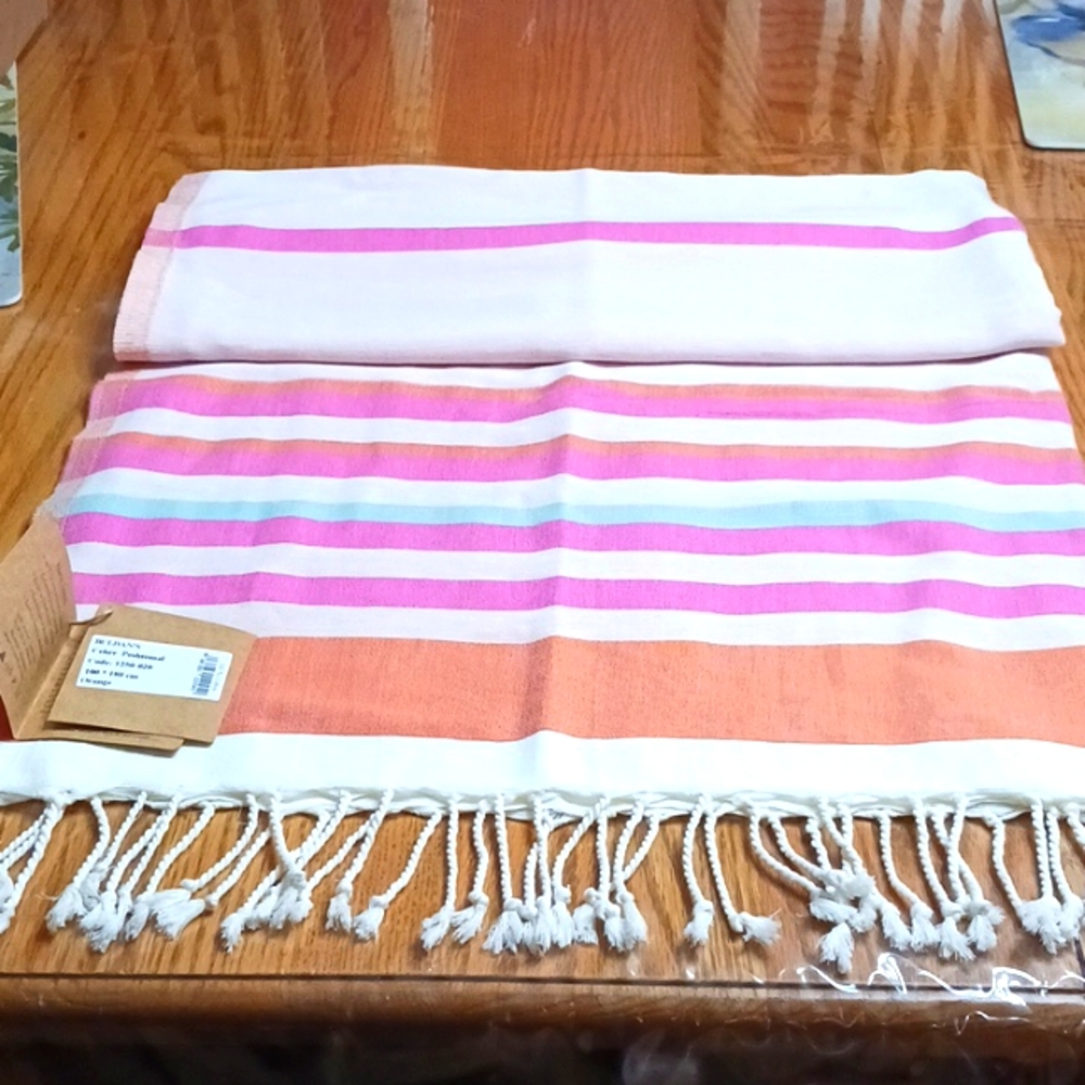 Buldan's 💯 cotton Made in Turkey Orange Pink  Blue Towel NWT 100x180